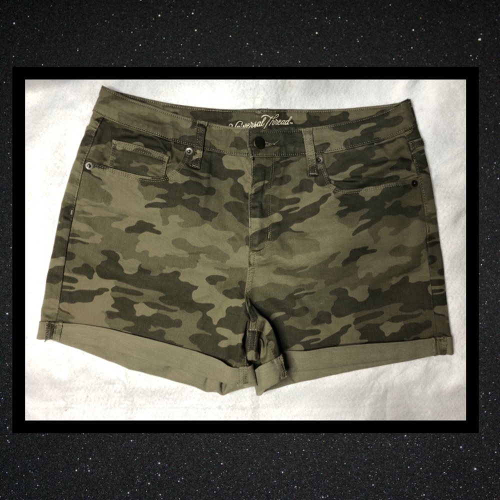 Camo High Rise Midi Shorts